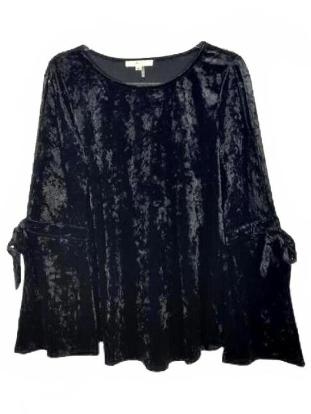 Andree by UNIT Womens Size M Black Velvet Goth Punk Stretch Bell Sleeves Top